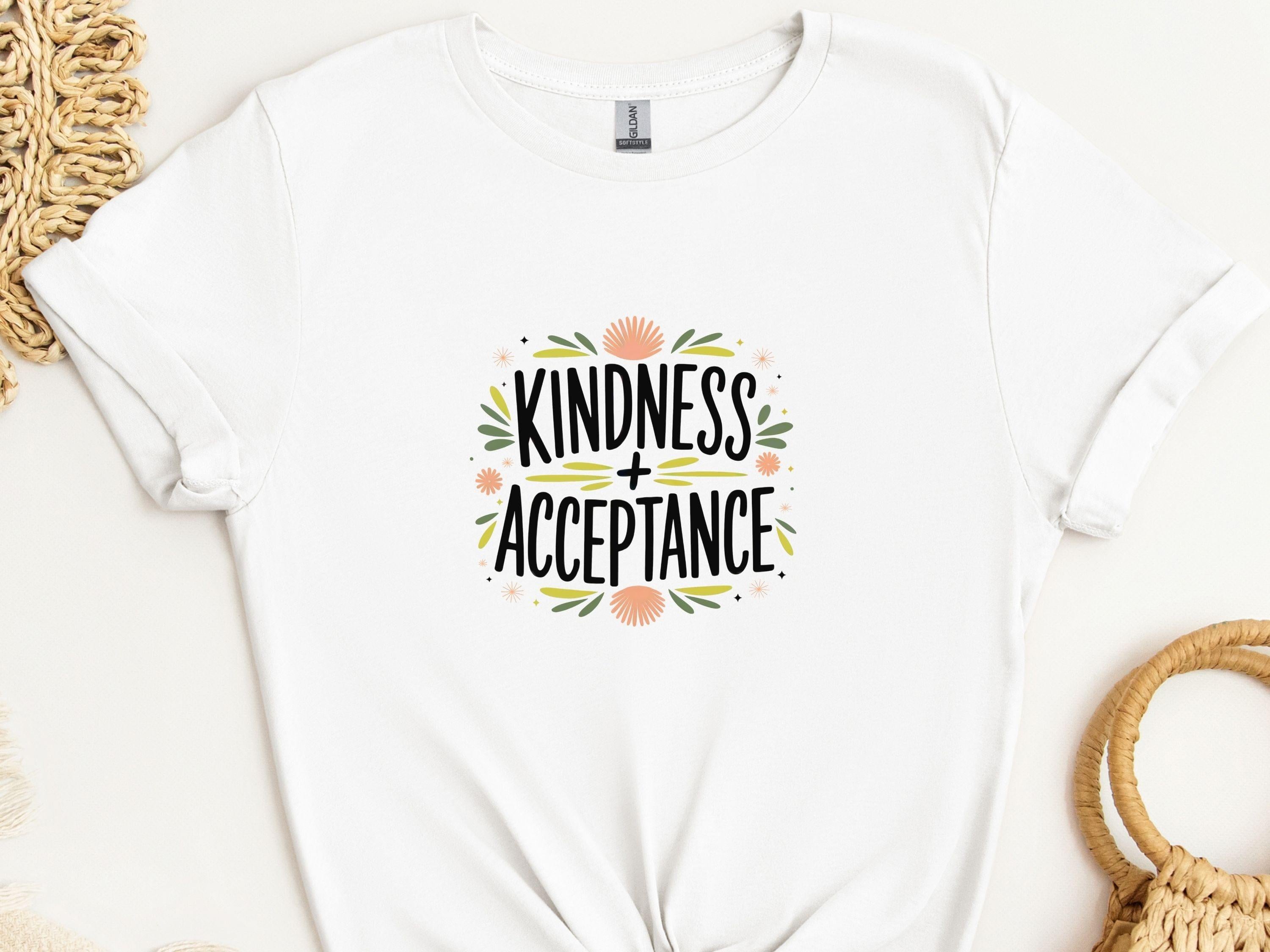 Kindness + Acceptance Tee-White-Neurodiversity, ADHD & Autism Awareness & Acceptance T-Shirt by Daily Bloom