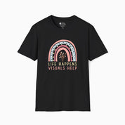 Autism T-Shirt By Daily Bloom Life Happens Visuals Help Tag-Free Tee Black / S
