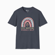 Autism T-Shirt By Daily Bloom Life Happens Visuals Help Tag-Free Tee Heather Navy / S