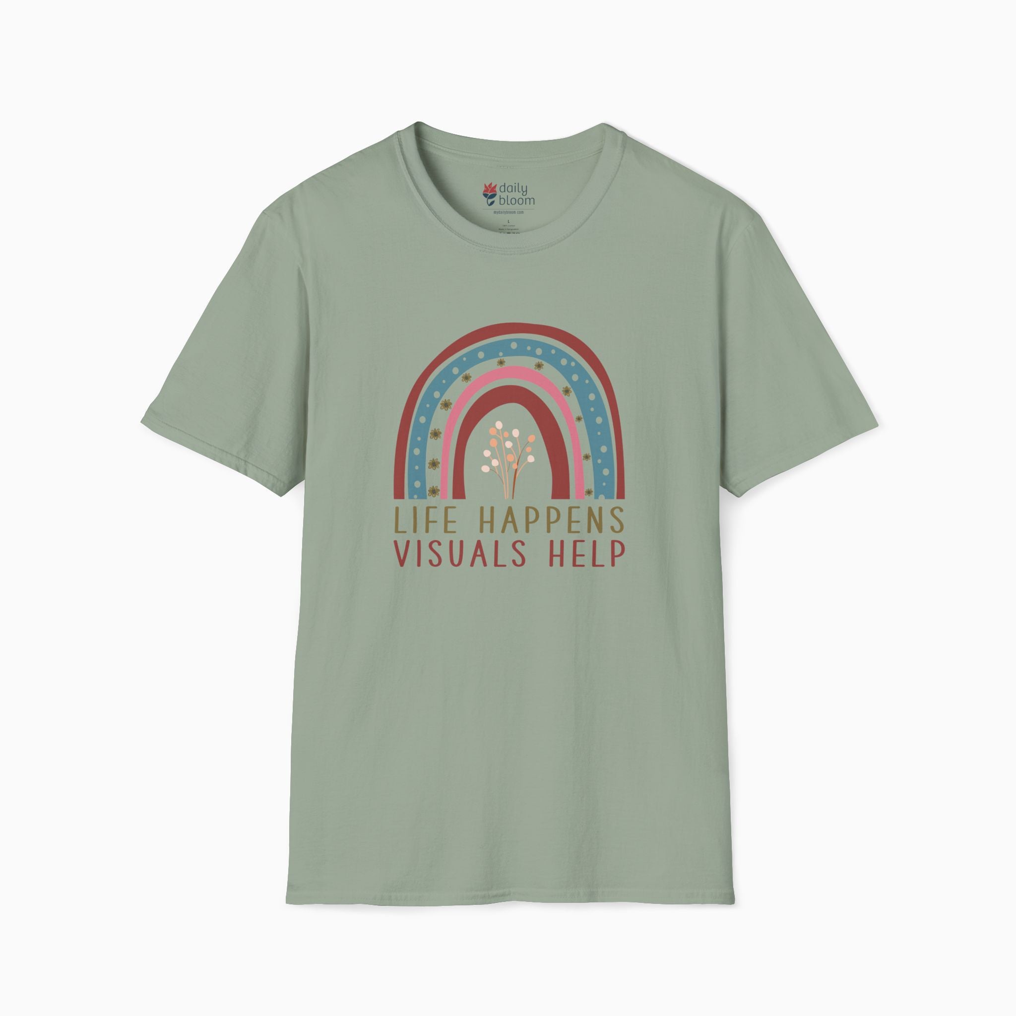 Autism T-Shirt By Daily Bloom Life Happens Visuals Help Tag-Free Tee Sage / S
