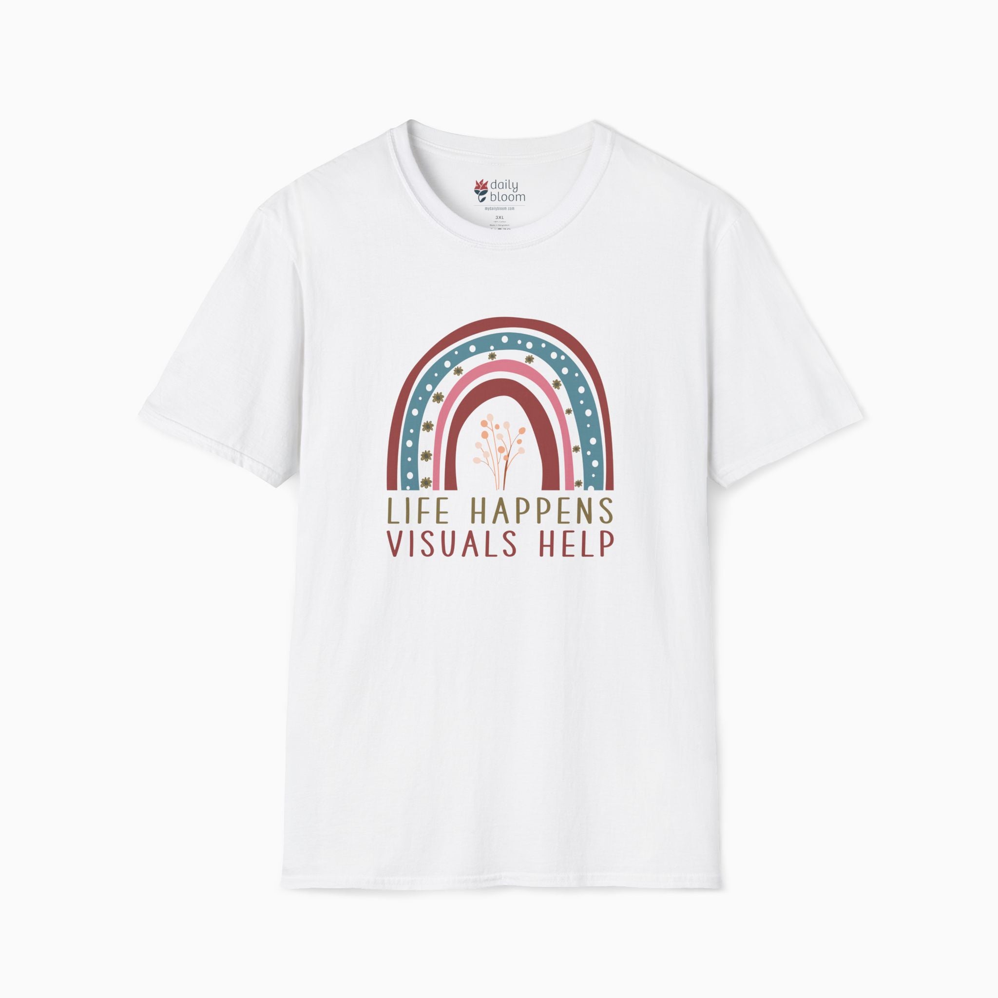 Autism T-Shirt By Daily Bloom Life Happens Visuals Help Tag-Free Tee White / S
