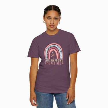 Autism T-Shirt - Life Happens Visuals Helps Comfort Colors Tee - Daily Bloom