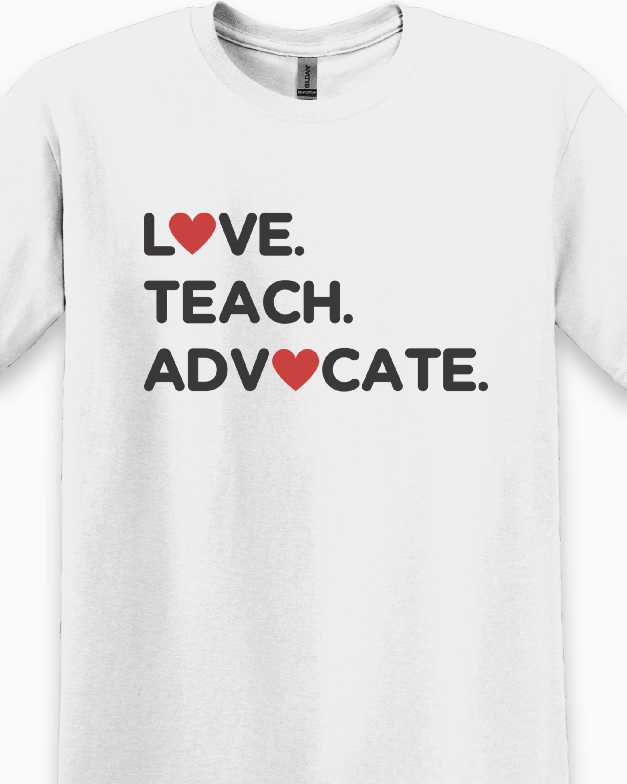 Love Teach Advocate - Love Hearts Tee-Neurodiversity, ADHD & Autism Awareness & Acceptance T-Shirt by Daily Bloom