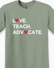 Love Teach Advocate - Love Hearts Tee-Neurodiversity, ADHD & Autism Awareness & Acceptance T-Shirt by Daily Bloom