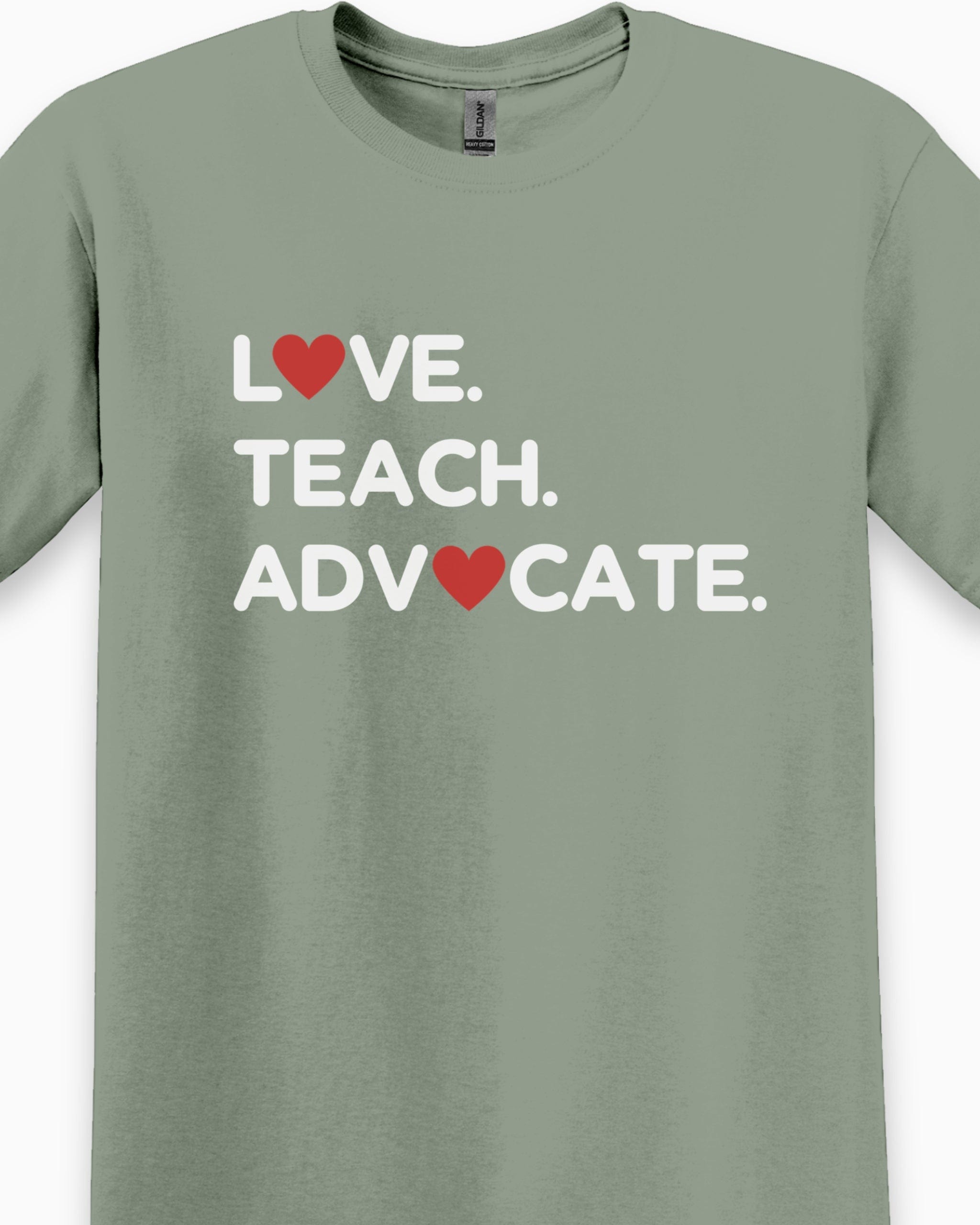 Love Teach Advocate - Love Hearts Tee-Neurodiversity, ADHD & Autism Awareness & Acceptance T-Shirt by Daily Bloom