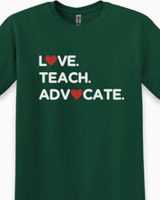 Love Teach Advocate - Love Hearts Tee-Neurodiversity, ADHD & Autism Awareness & Acceptance T-Shirt by Daily Bloom