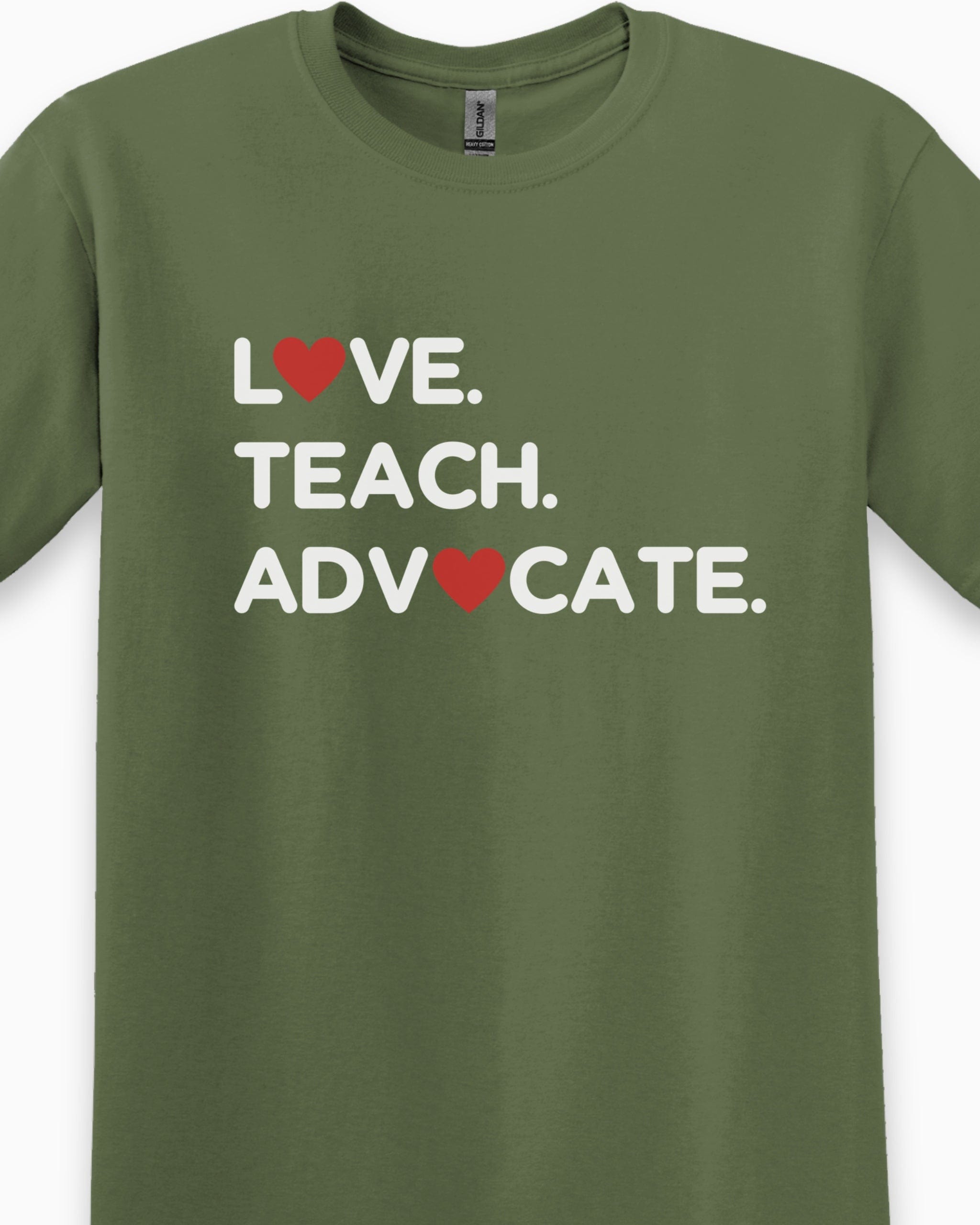 Love Teach Advocate - Love Hearts Tee-Neurodiversity, ADHD & Autism Awareness & Acceptance T-Shirt by Daily Bloom