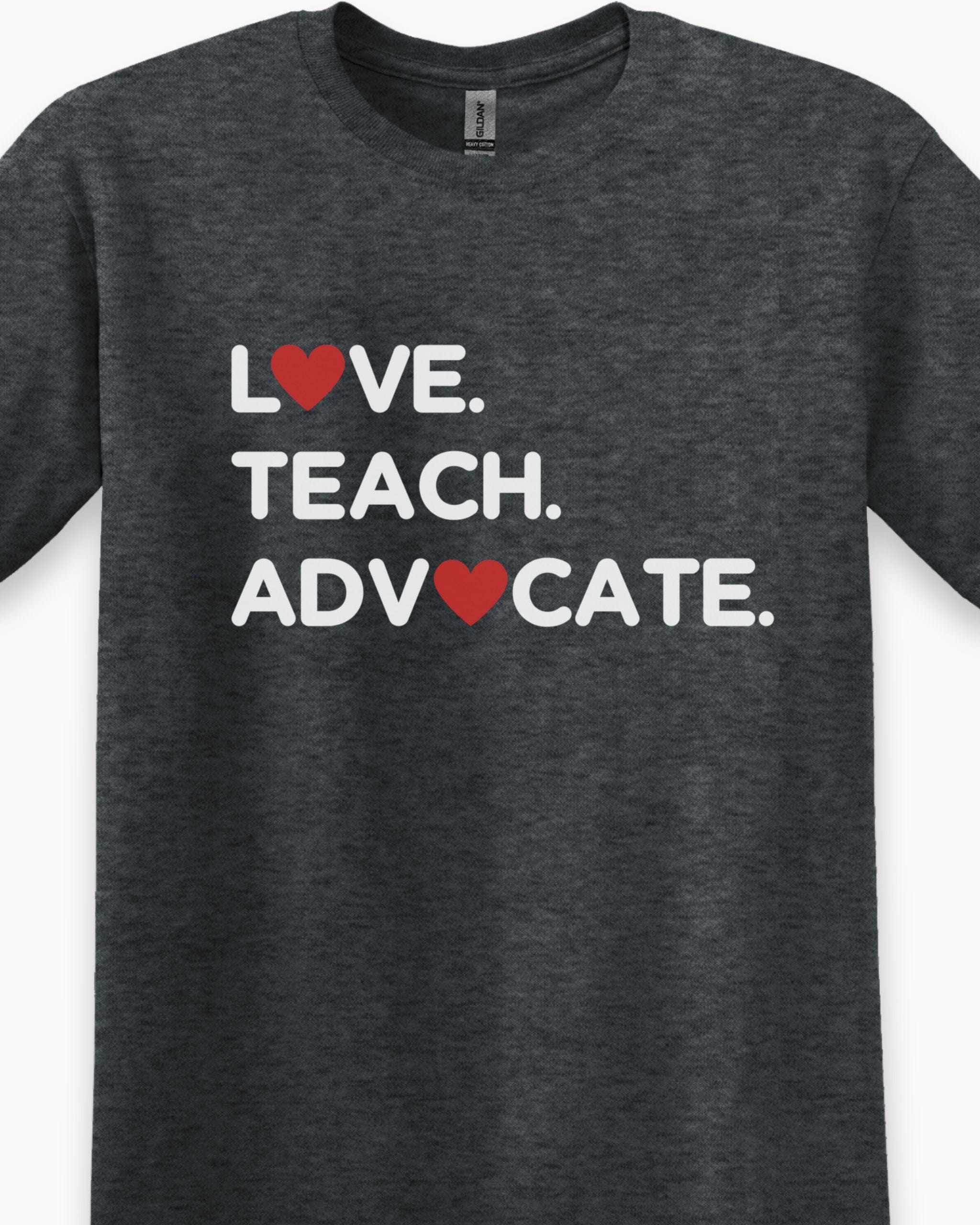 Love Teach Advocate - Love Hearts Tee-Neurodiversity, ADHD & Autism Awareness & Acceptance T-Shirt by Daily Bloom