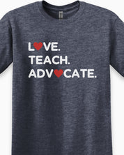 Love Teach Advocate - Love Hearts Tee-Neurodiversity, ADHD & Autism Awareness & Acceptance T-Shirt by Daily Bloom