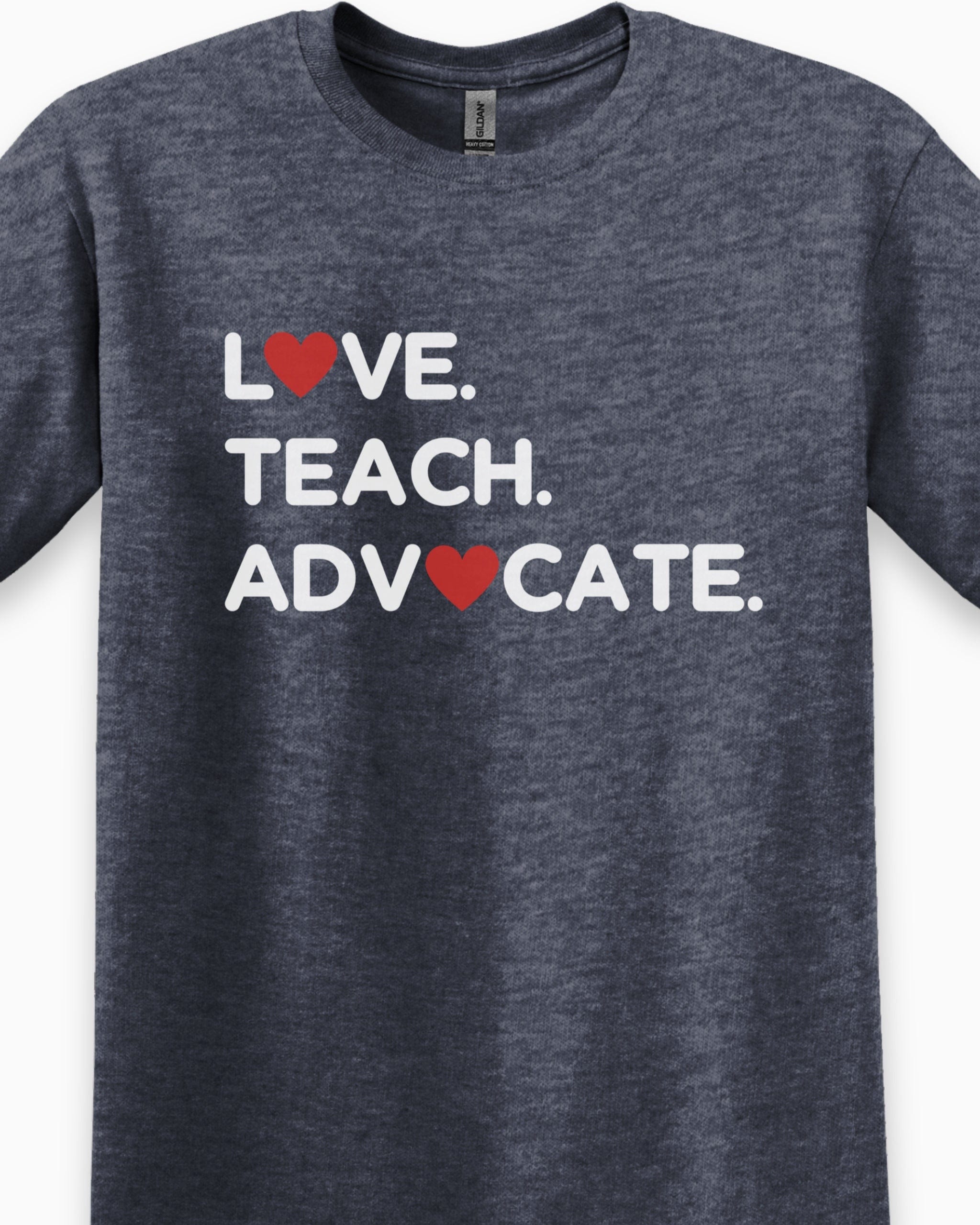 Love Teach Advocate - Love Hearts Tee-Neurodiversity, ADHD & Autism Awareness & Acceptance T-Shirt by Daily Bloom