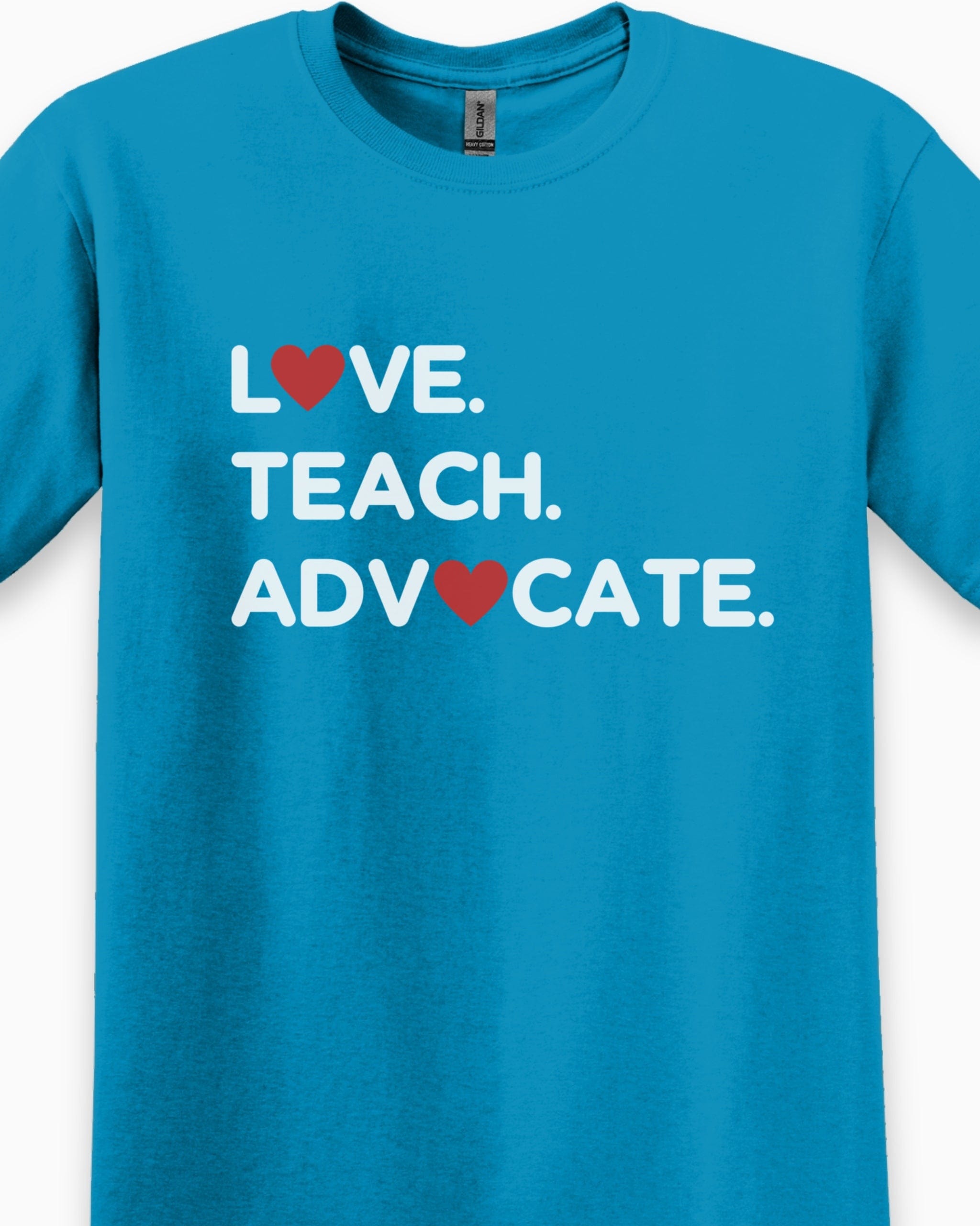 Love Teach Advocate - Love Hearts Tee-Neurodiversity, ADHD & Autism Awareness & Acceptance T-Shirt by Daily Bloom