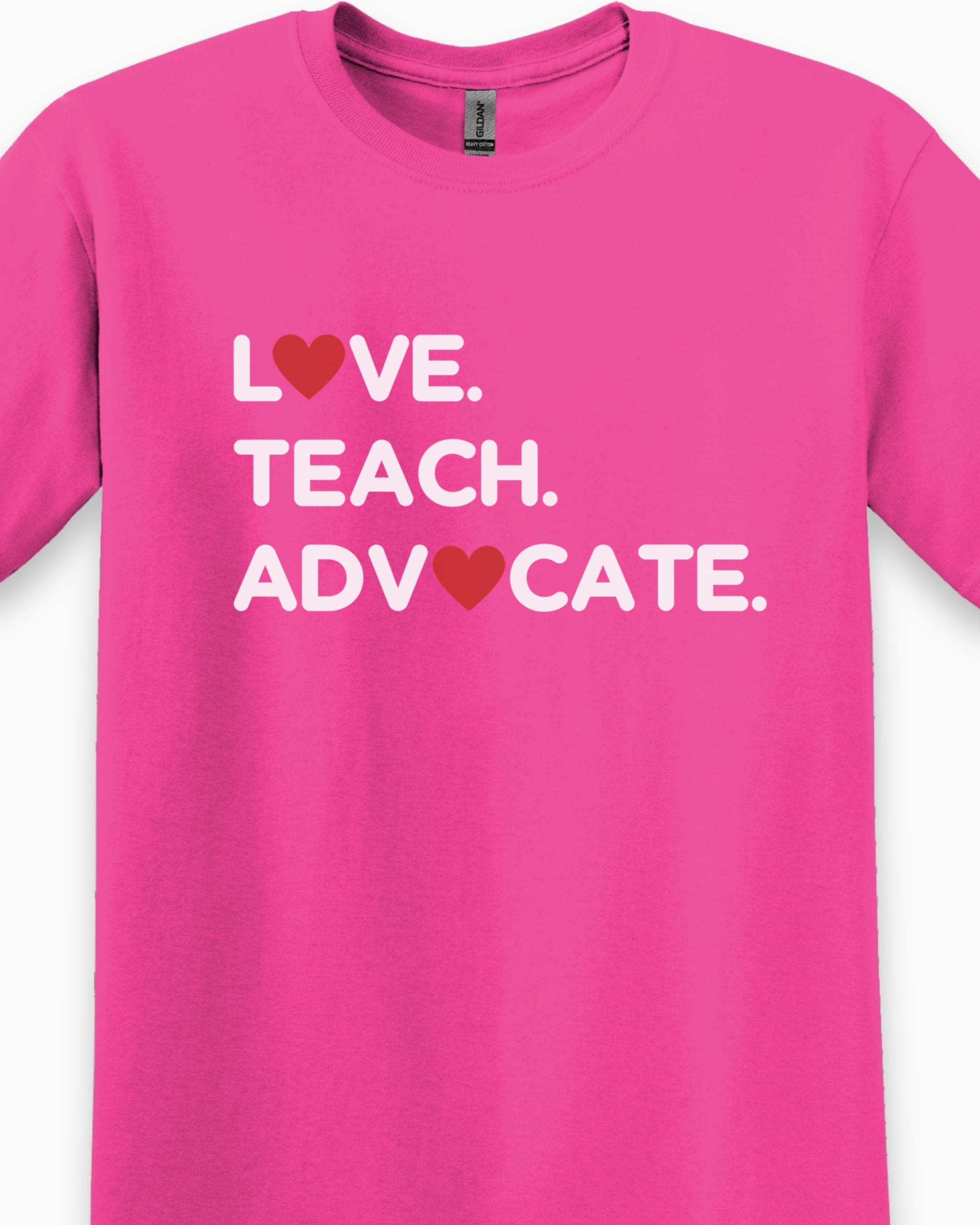 Love Teach Advocate - Love Hearts Tee-Neurodiversity, ADHD & Autism Awareness & Acceptance T-Shirt by Daily Bloom