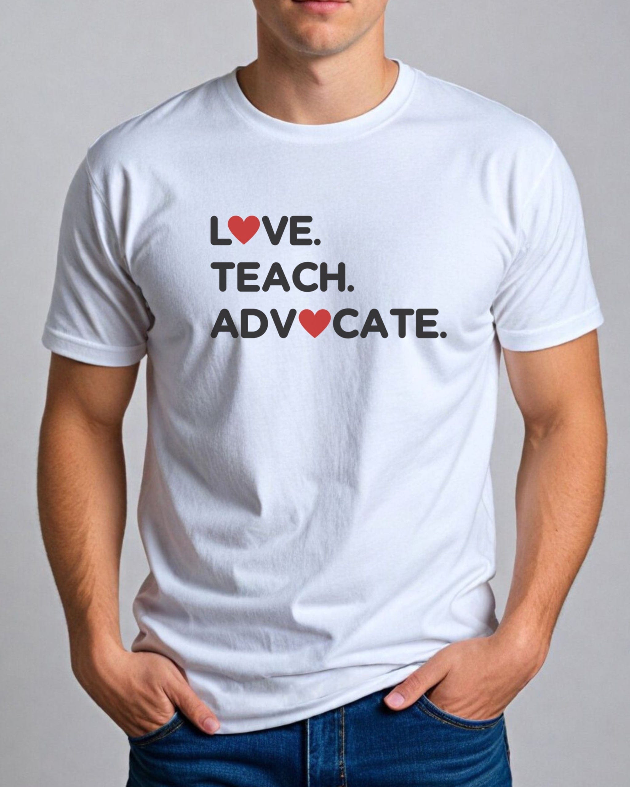 Love Teach Advocate - Love Hearts Tee-Neurodiversity, ADHD & Autism Awareness & Acceptance T-Shirt by Daily Bloom