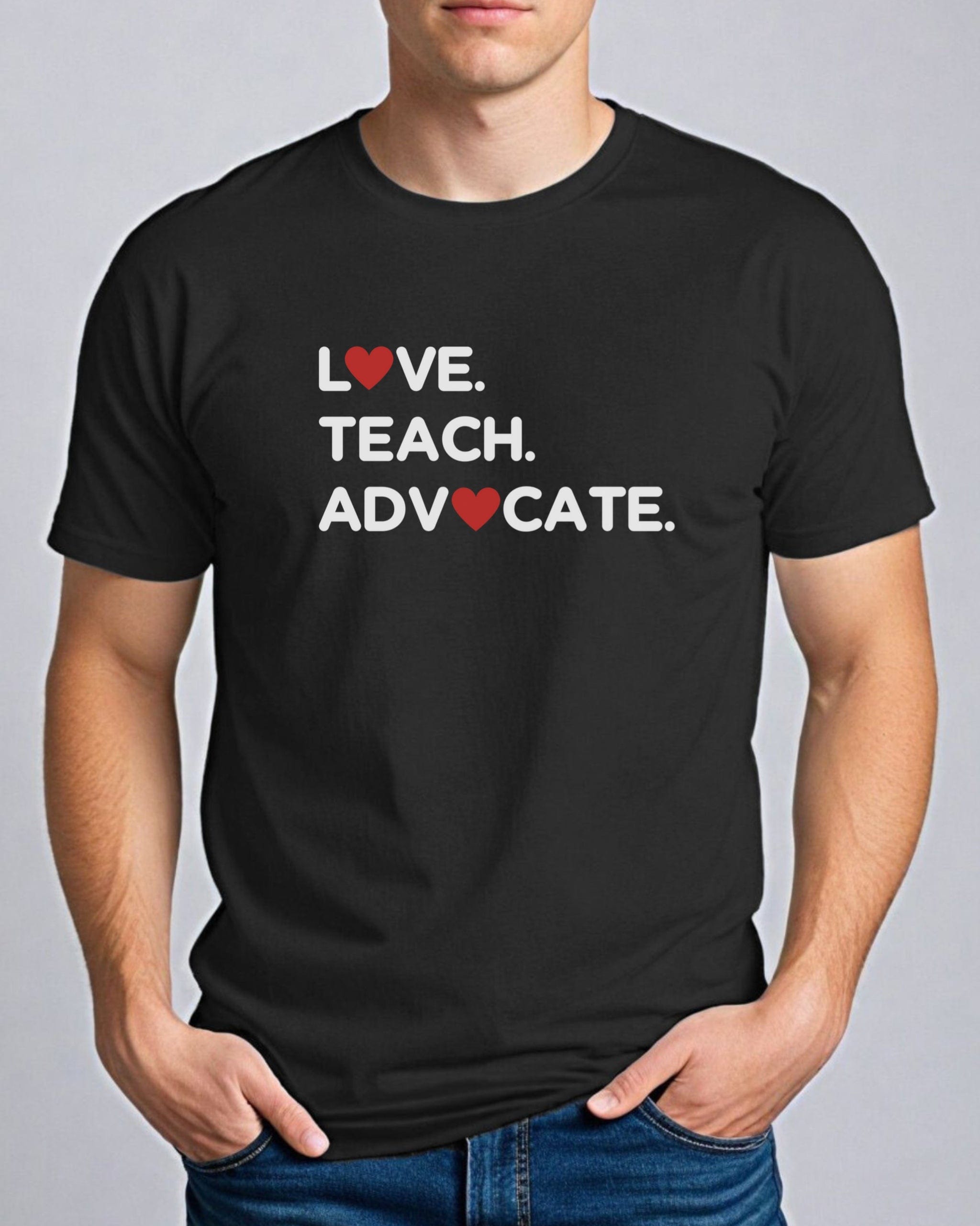 Love Teach Advocate - Love Hearts Tee-Neurodiversity, ADHD & Autism Awareness & Acceptance T-Shirt by Daily Bloom