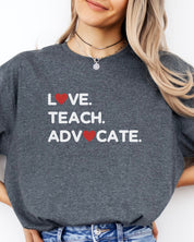 Love Teach Advocate - Love Hearts Tee-Neurodiversity, ADHD & Autism Awareness & Acceptance T-Shirt by Daily Bloom