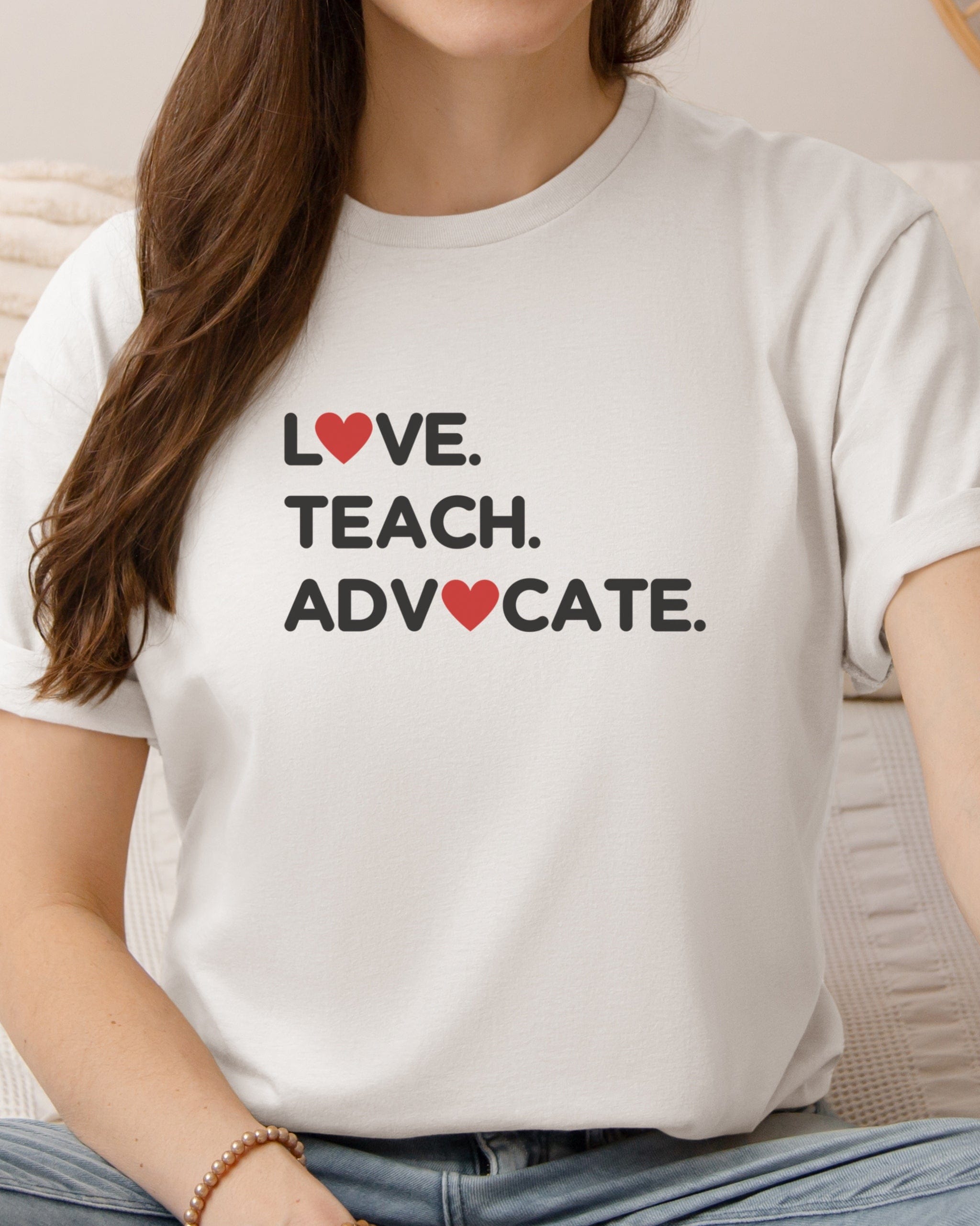 Love Teach Advocate - Love Hearts Tee-Neurodiversity, ADHD & Autism Awareness & Acceptance T-Shirt by Daily Bloom