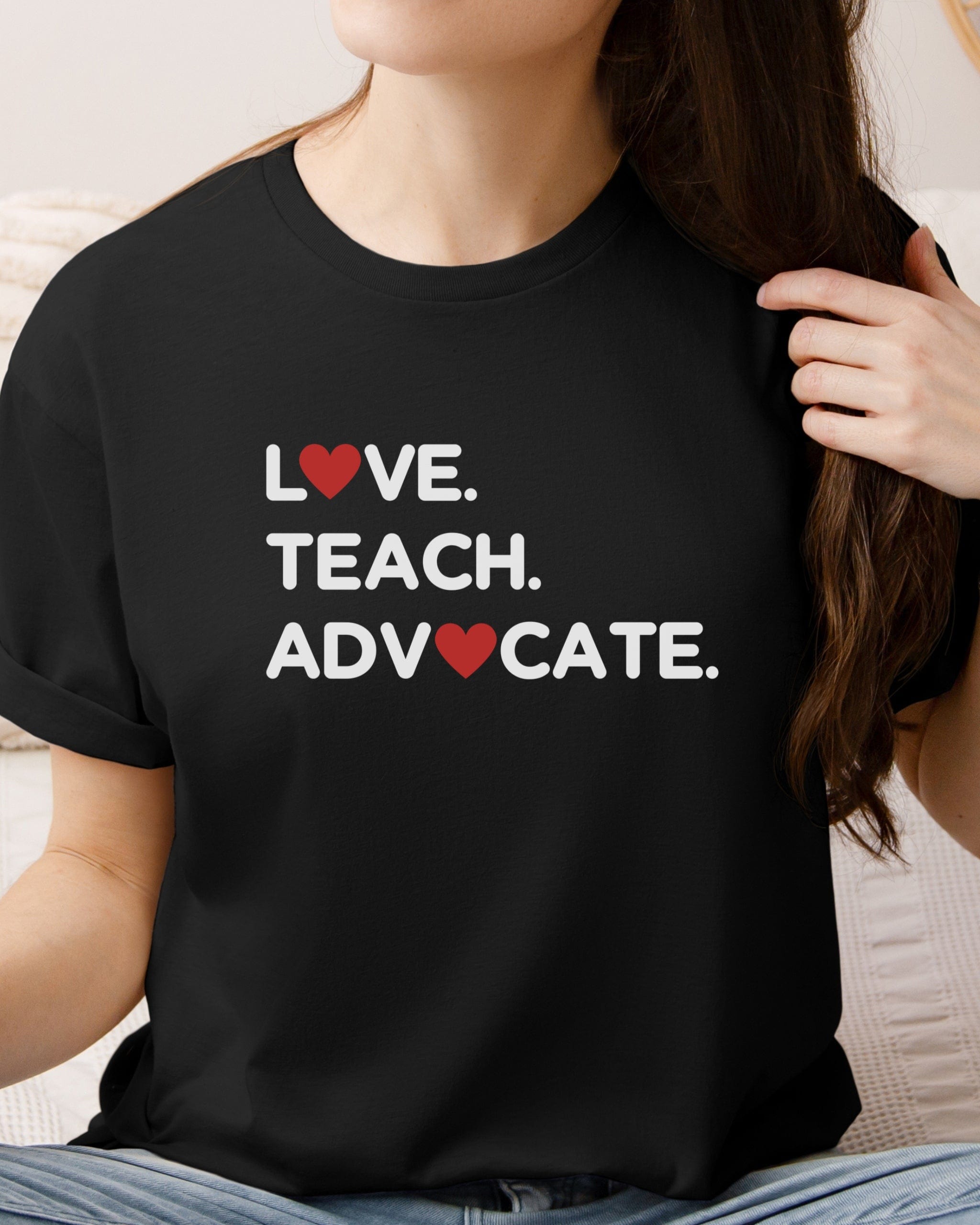 Love Teach Advocate - Love Hearts Tee-Neurodiversity, ADHD & Autism Awareness & Acceptance T-Shirt by Daily Bloom