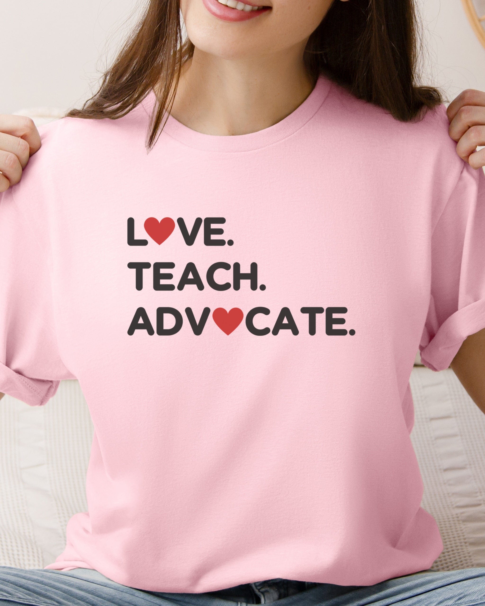 Love Teach Advocate - Love Hearts Tee-Neurodiversity, ADHD & Autism Awareness & Acceptance T-Shirt by Daily Bloom