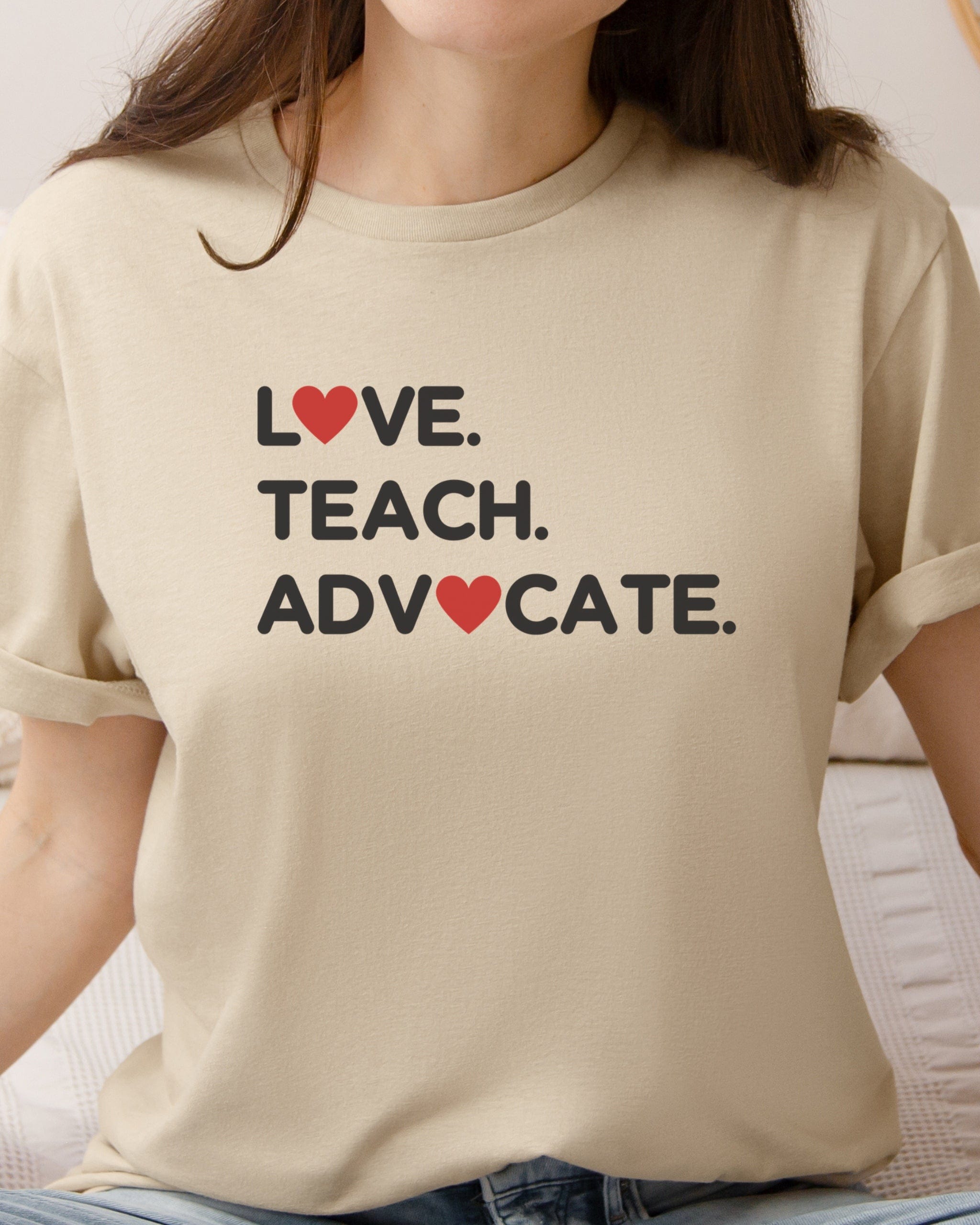 Love Teach Advocate - Love Hearts Tee-Neurodiversity, ADHD & Autism Awareness & Acceptance T-Shirt by Daily Bloom