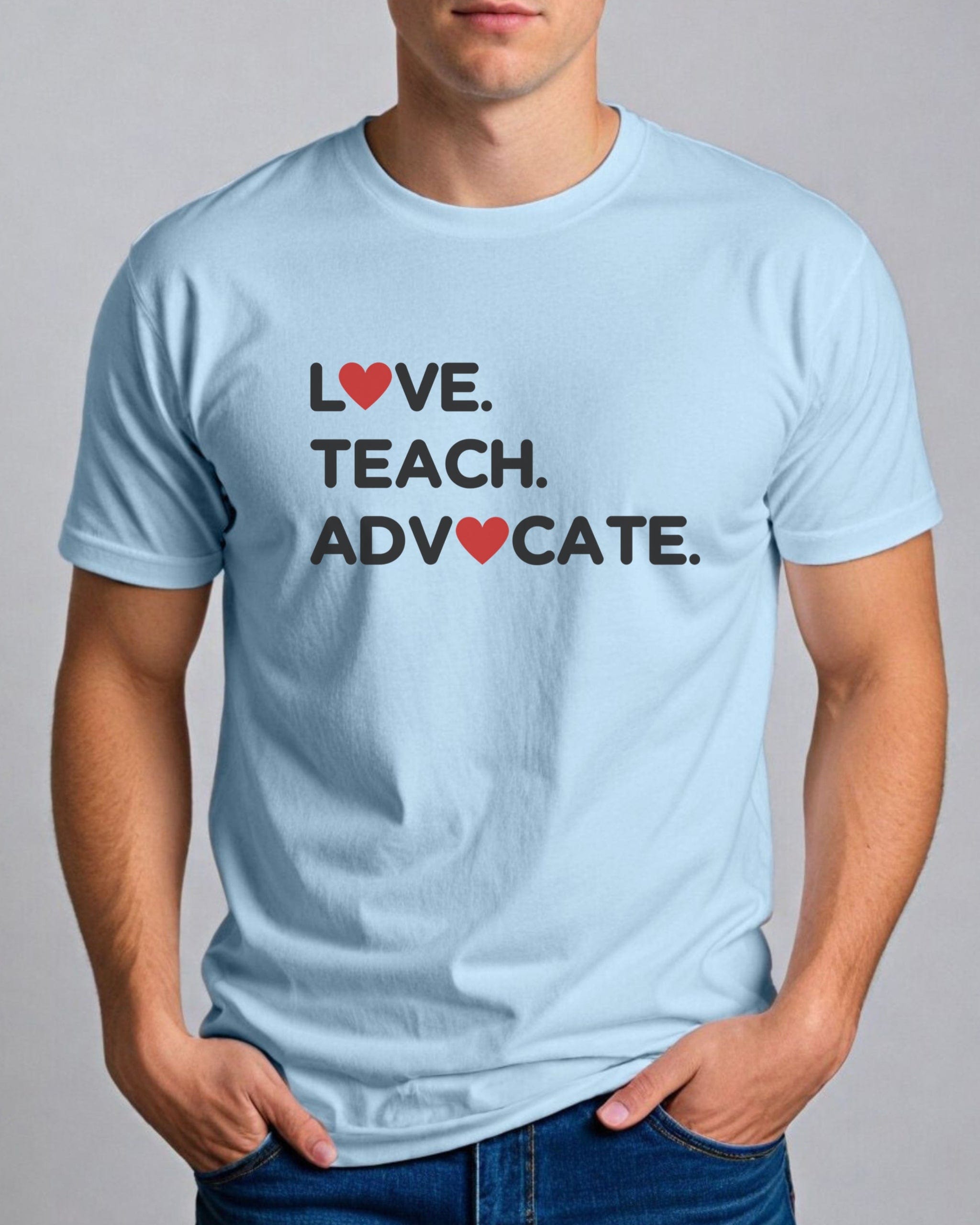Love Teach Advocate - Love Hearts Tee-Neurodiversity, ADHD & Autism Awareness & Acceptance T-Shirt by Daily Bloom