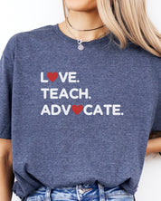Love Teach Advocate - Love Hearts Tee-Neurodiversity, ADHD & Autism Awareness & Acceptance T-Shirt by Daily Bloom