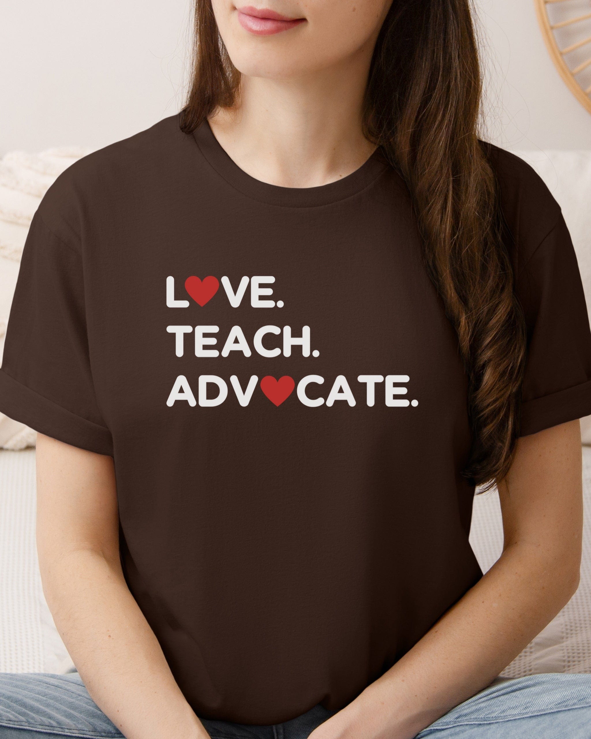 Love Teach Advocate - Love Hearts Tee-Neurodiversity, ADHD & Autism Awareness & Acceptance T-Shirt by Daily Bloom