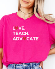 Love Teach Advocate - Love Hearts Tee-Neurodiversity, ADHD & Autism Awareness & Acceptance T-Shirt by Daily Bloom