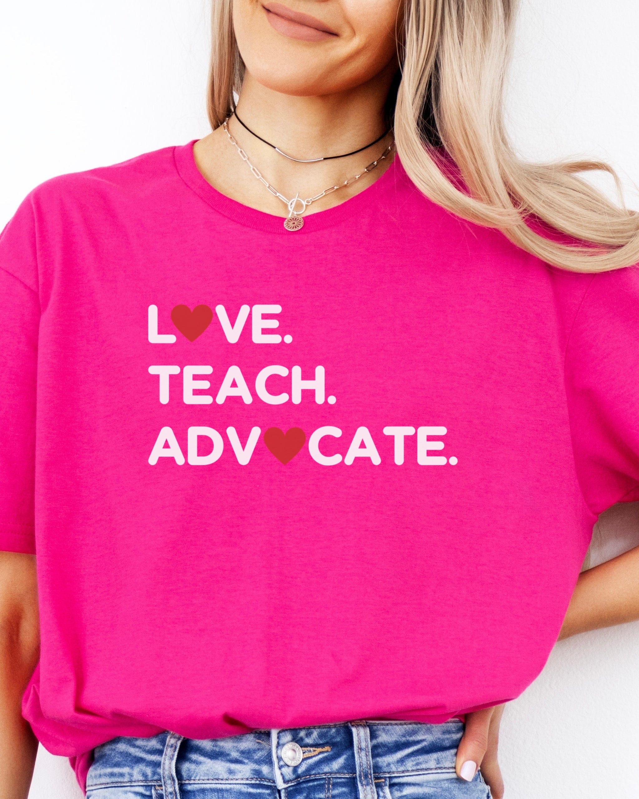 Love Teach Advocate - Love Hearts Tee-Neurodiversity, ADHD & Autism Awareness & Acceptance T-Shirt by Daily Bloom