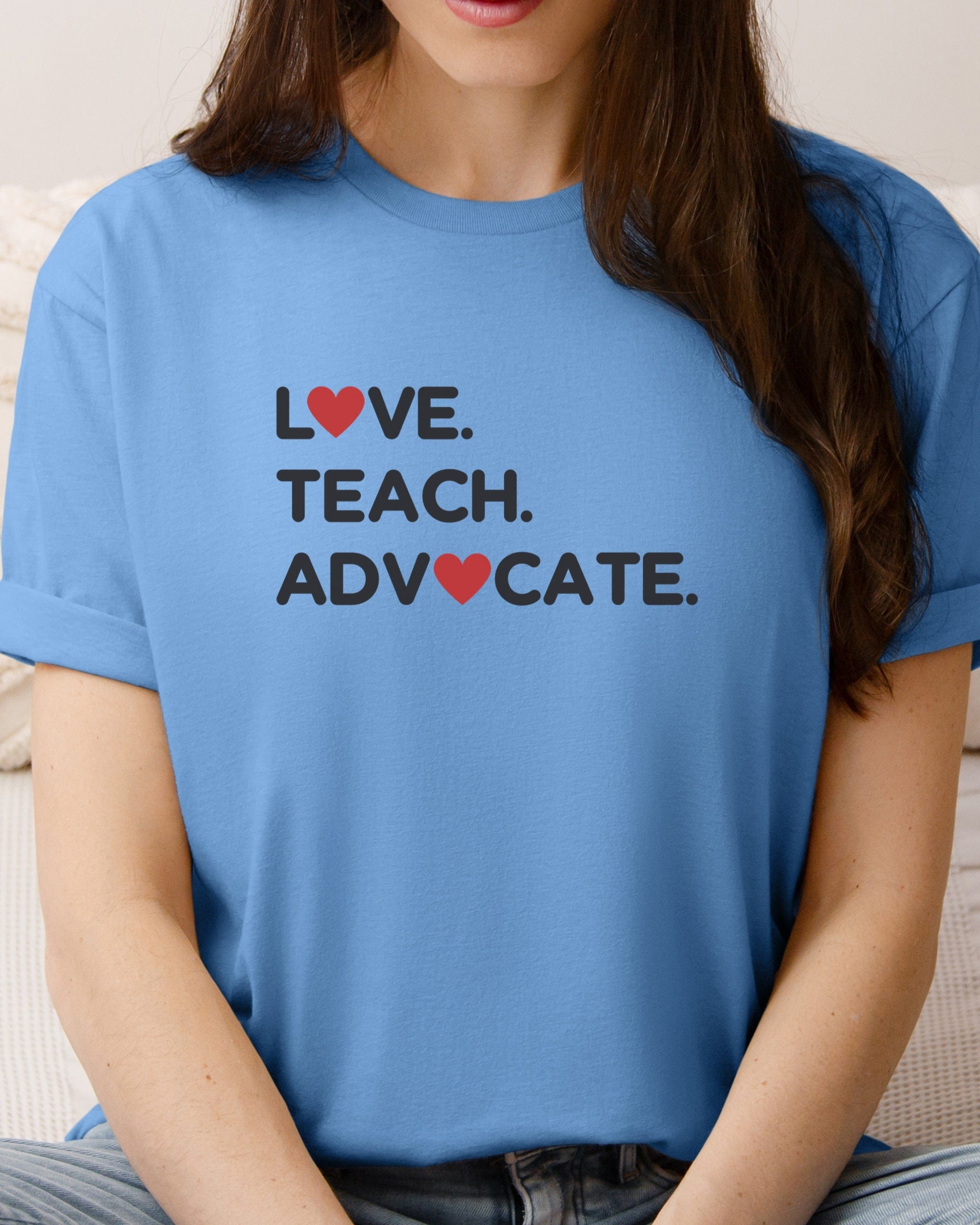 Love Teach Advocate - Love Hearts Tee-Neurodiversity, ADHD & Autism Awareness & Acceptance T-Shirt by Daily Bloom