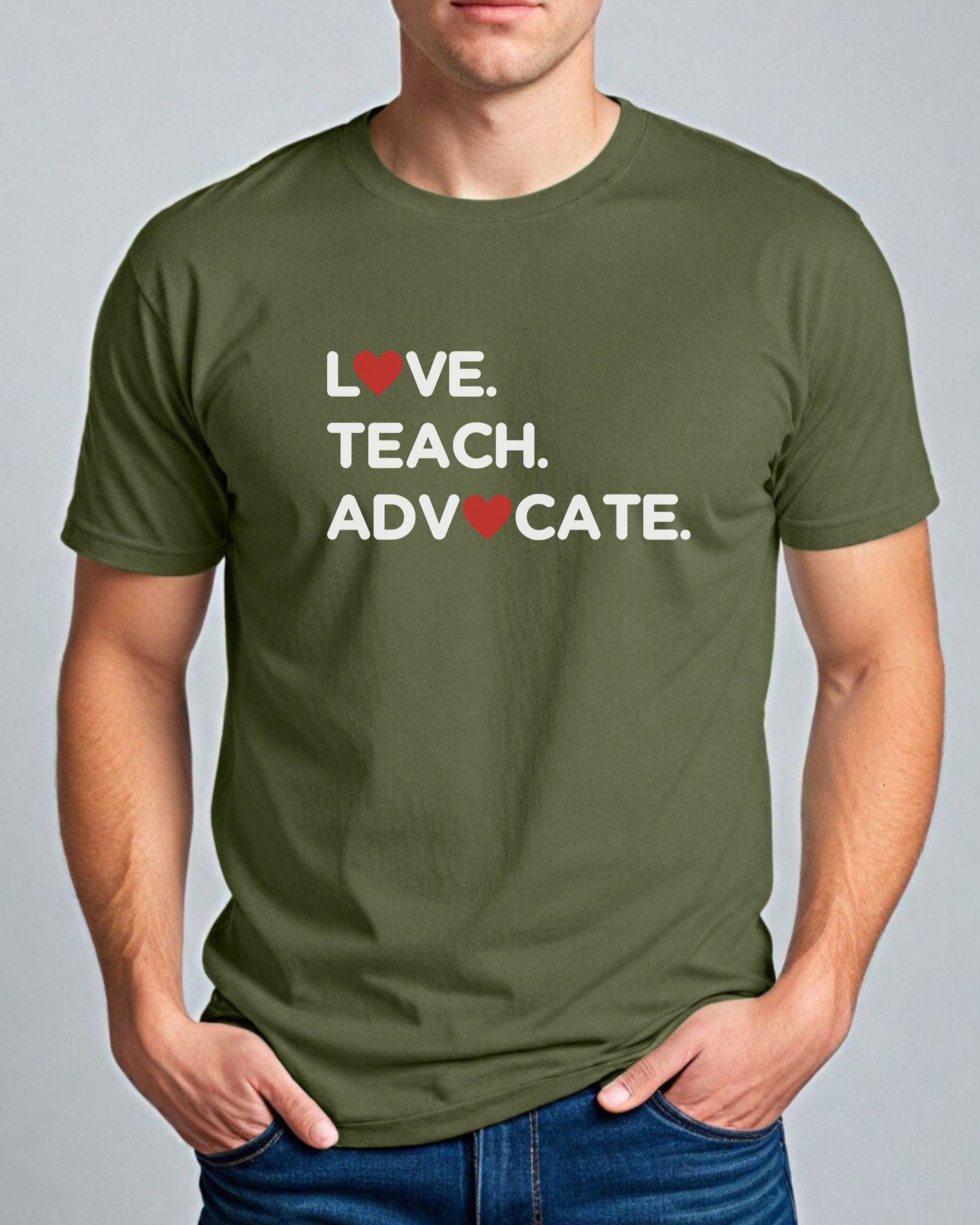 Love Teach Advocate - Love Hearts Tee-Neurodiversity, ADHD & Autism Awareness & Acceptance T-Shirt by Daily Bloom