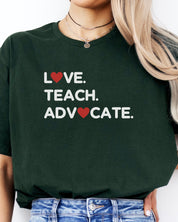Love Teach Advocate - Love Hearts Tee-Neurodiversity, ADHD & Autism Awareness & Acceptance T-Shirt by Daily Bloom