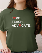 Love Teach Advocate - Love Hearts Tee-Neurodiversity, ADHD & Autism Awareness & Acceptance T-Shirt by Daily Bloom
