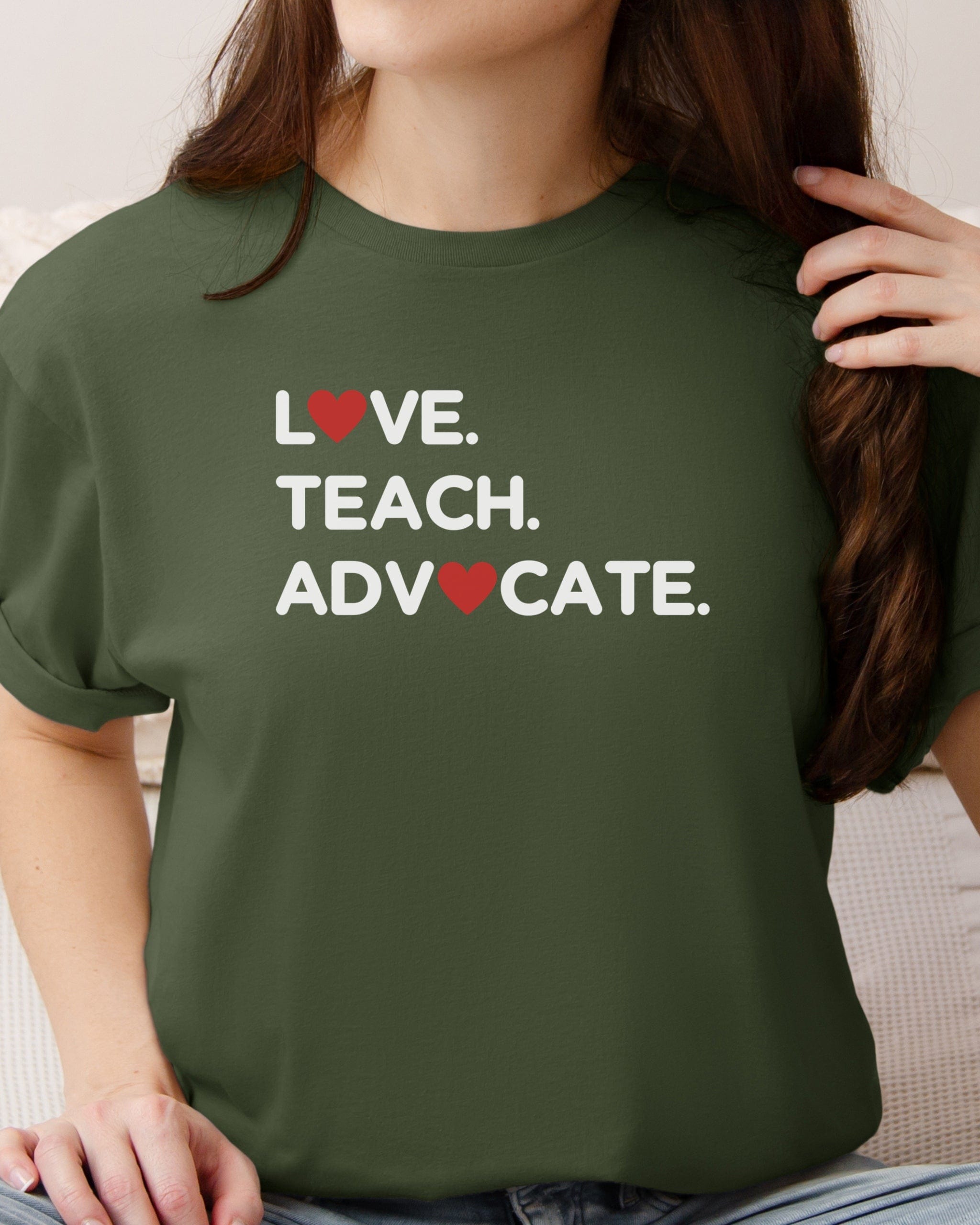 Love Teach Advocate - Love Hearts Tee-Neurodiversity, ADHD & Autism Awareness & Acceptance T-Shirt by Daily Bloom
