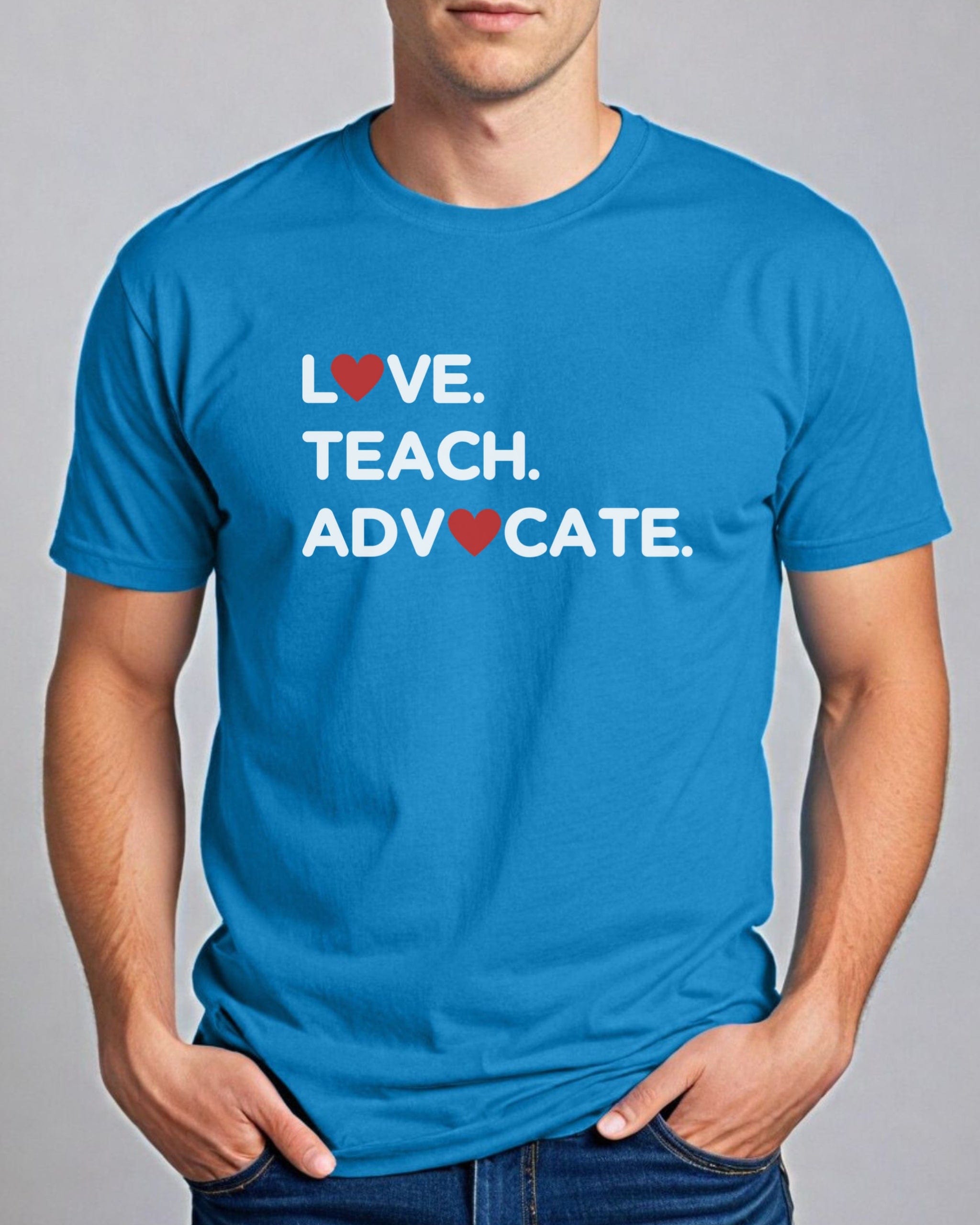 Love Teach Advocate - Love Hearts Tee-Neurodiversity, ADHD & Autism Awareness & Acceptance T-Shirt by Daily Bloom