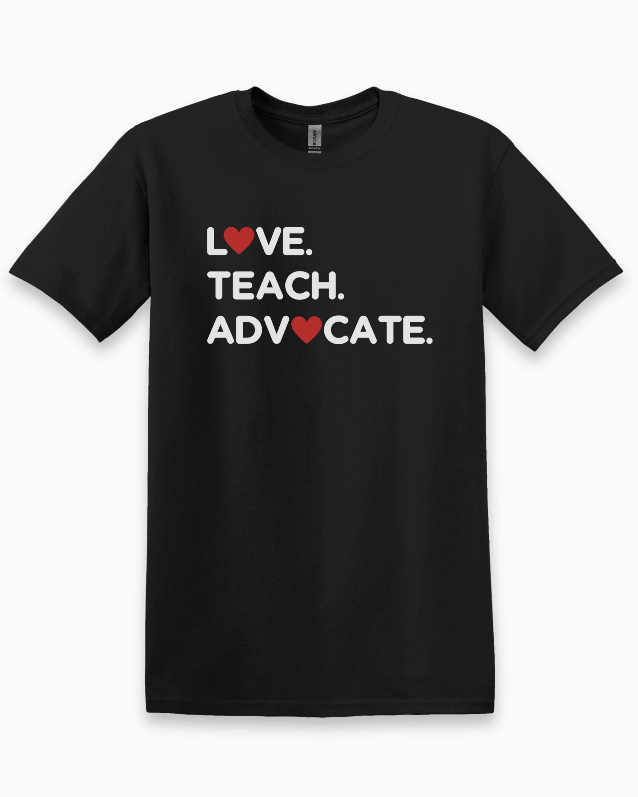 Love Teach Advocate - Love Hearts Tee-Black-Neurodiversity, ADHD & Autism Awareness & Acceptance T-Shirt by Daily Bloom