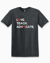 Love Teach Advocate - Love Hearts Tee-Dark Heather Grey-Neurodiversity, ADHD & Autism Awareness & Acceptance T-Shirt by Daily Bloom
