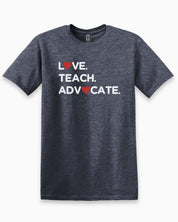 Love Teach Advocate - Love Hearts Tee-Heather Navy-Neurodiversity, ADHD & Autism Awareness & Acceptance T-Shirt by Daily Bloom