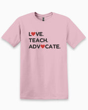 Love Teach Advocate - Love Hearts Tee-Light Pink-Neurodiversity, ADHD & Autism Awareness & Acceptance T-Shirt by Daily Bloom