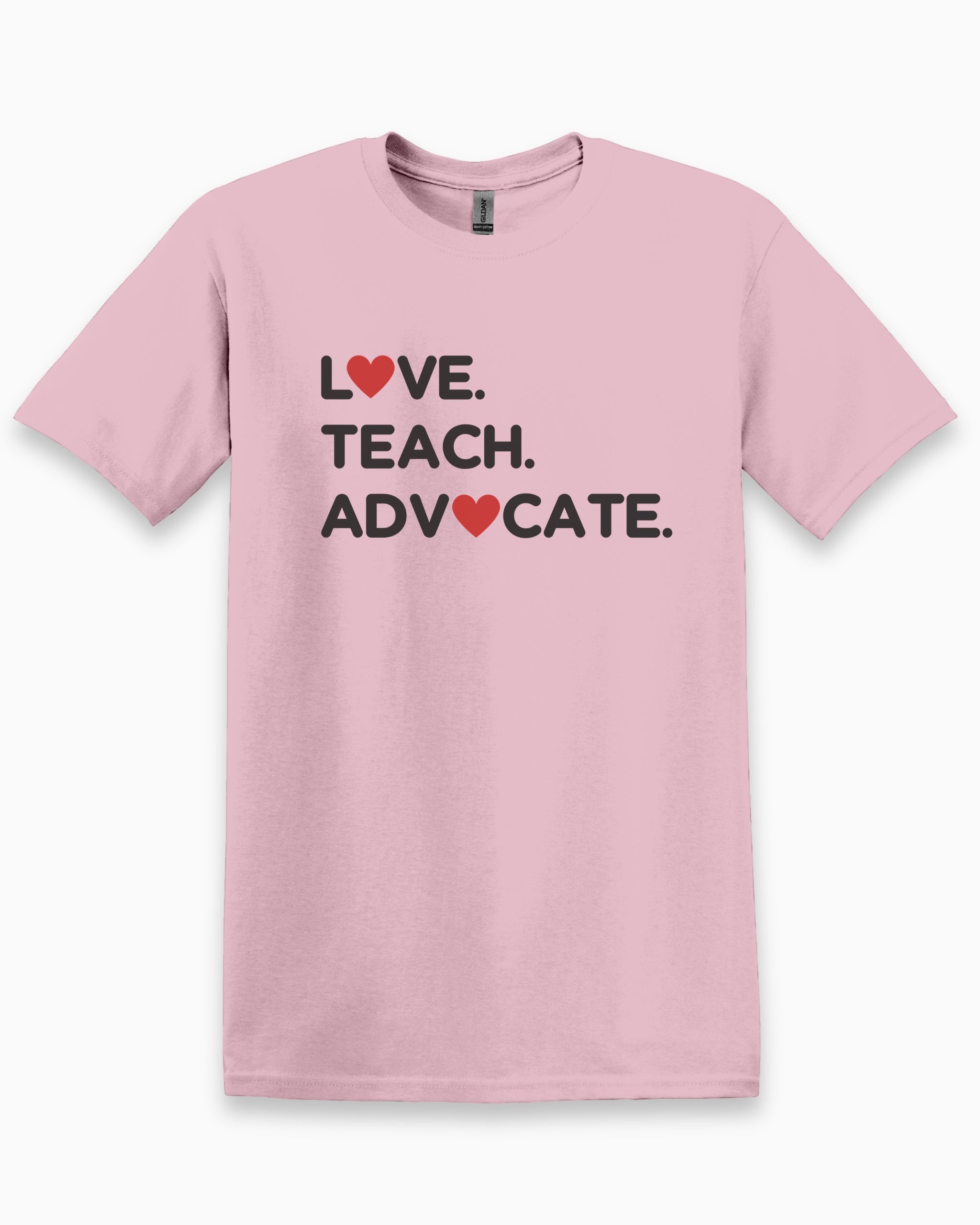 Love Teach Advocate - Love Hearts Tee-Light Pink-Neurodiversity, ADHD & Autism Awareness & Acceptance T-Shirt by Daily Bloom
