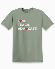 Love Teach Advocate - Love Hearts Tee-Sage-Neurodiversity, ADHD & Autism Awareness & Acceptance T-Shirt by Daily Bloom