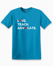 Love Teach Advocate - Love Hearts Tee-Sapphire-Neurodiversity, ADHD & Autism Awareness & Acceptance T-Shirt by Daily Bloom