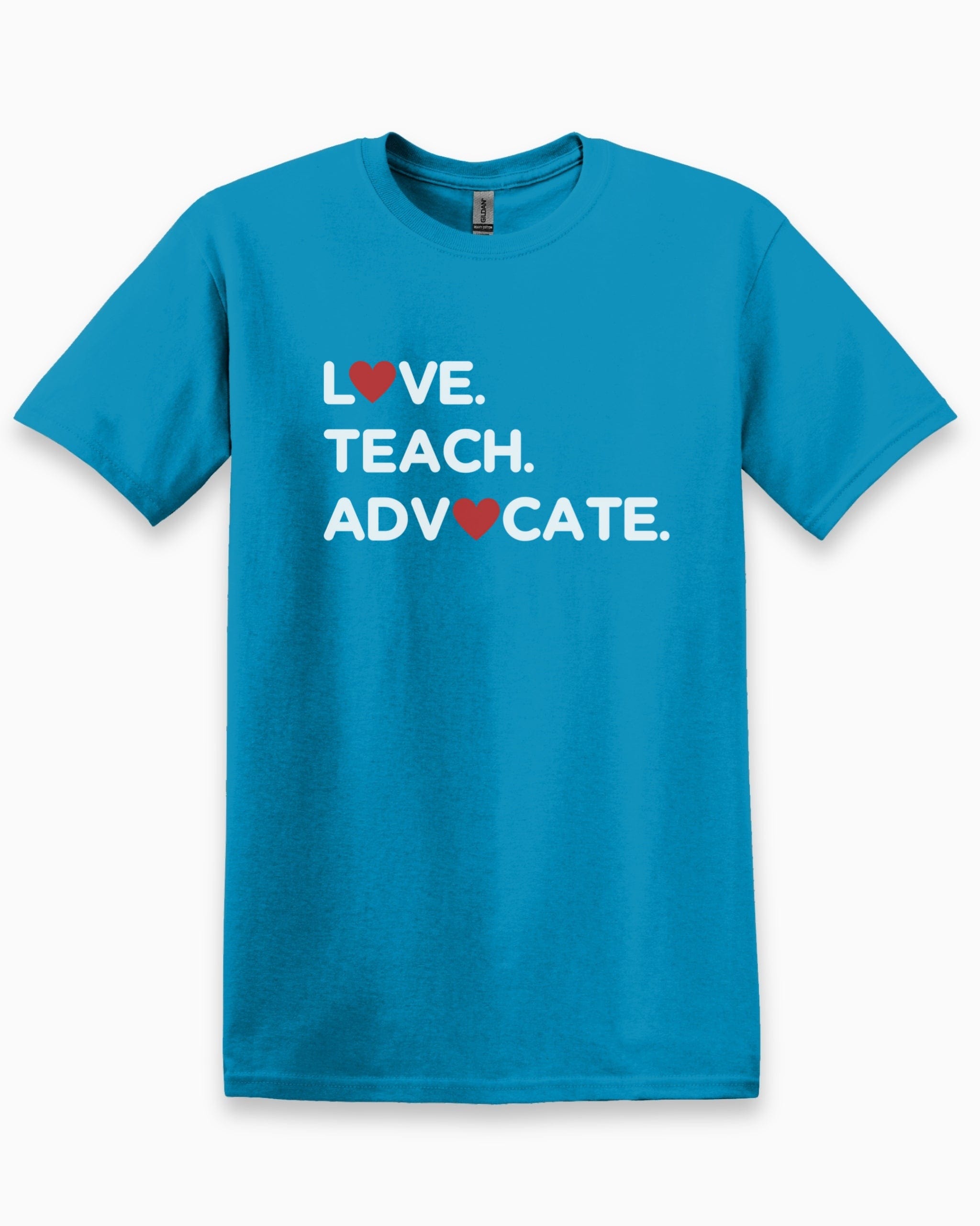 Love Teach Advocate - Love Hearts Tee-Sapphire-Neurodiversity, ADHD & Autism Awareness & Acceptance T-Shirt by Daily Bloom