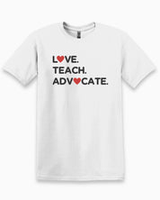 Love Teach Advocate - Love Hearts Tee-White-Neurodiversity, ADHD & Autism Awareness & Acceptance T-Shirt by Daily Bloom