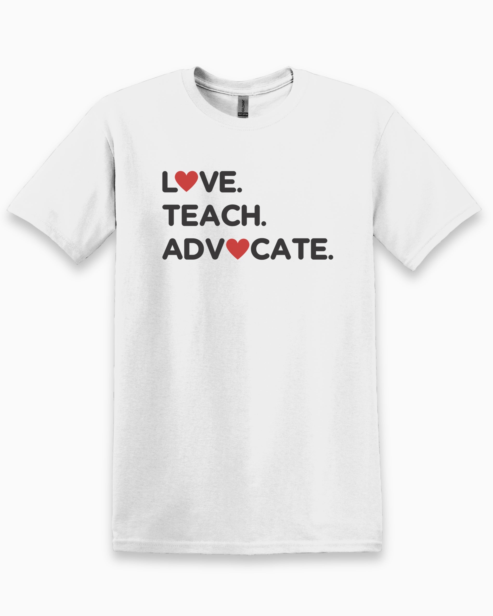 Love Teach Advocate - Love Hearts Tee-White-Neurodiversity, ADHD & Autism Awareness & Acceptance T-Shirt by Daily Bloom