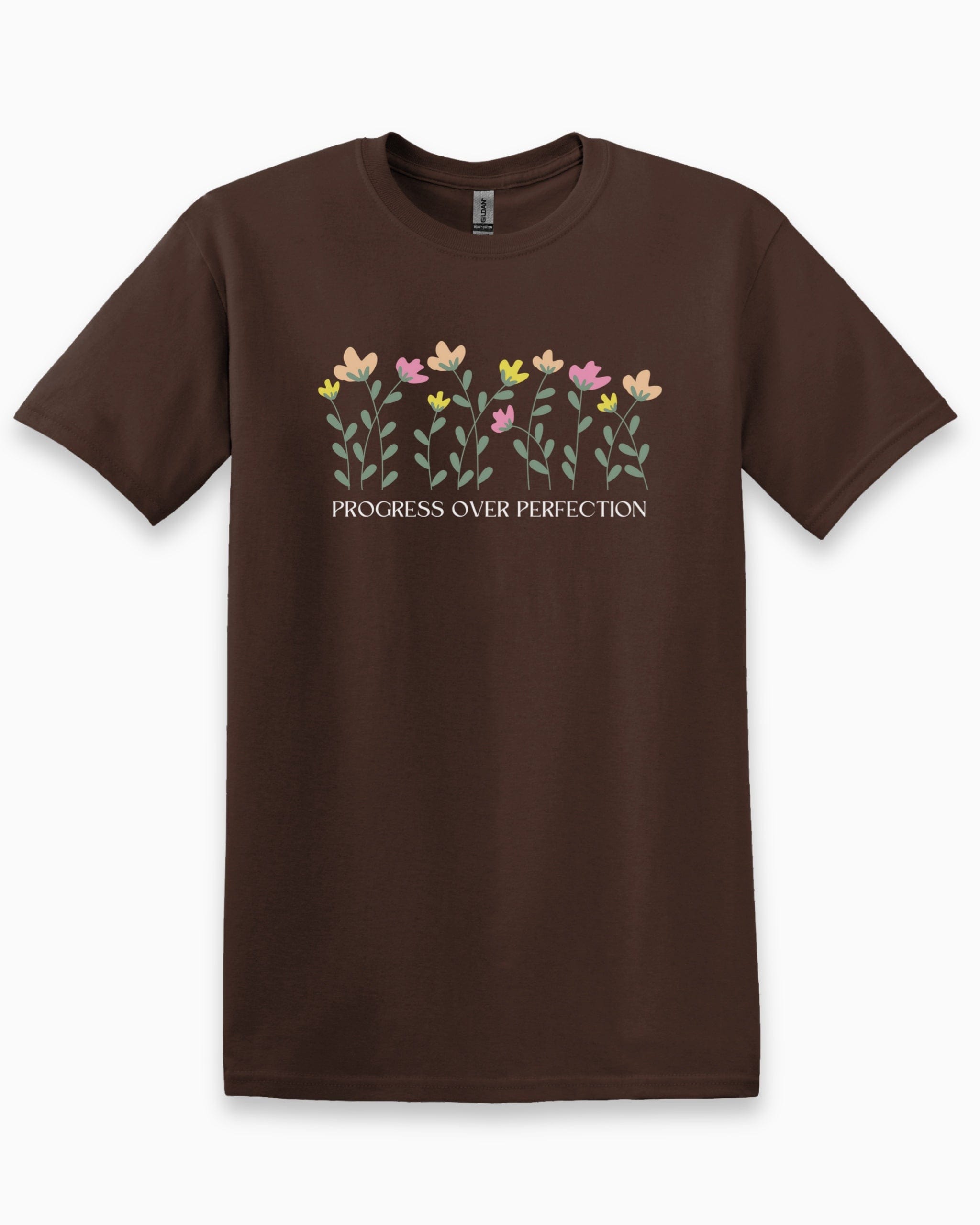 Progress over Perfection Tee-Dark Chocolate-Neurodiversity, ADHD & Autism Awareness & Acceptance T-Shirt by Daily Bloom