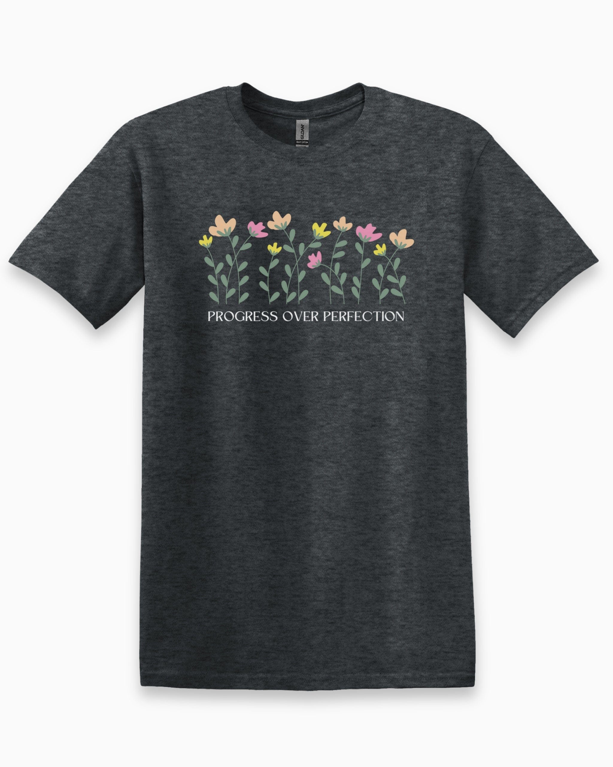 Progress over Perfection Tee-Dark Heather Grey-Neurodiversity, ADHD & Autism Awareness & Acceptance T-Shirt by Daily Bloom