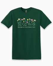 Progress over Perfection Tee-Forest Green-Neurodiversity, ADHD & Autism Awareness & Acceptance T-Shirt by Daily Bloom