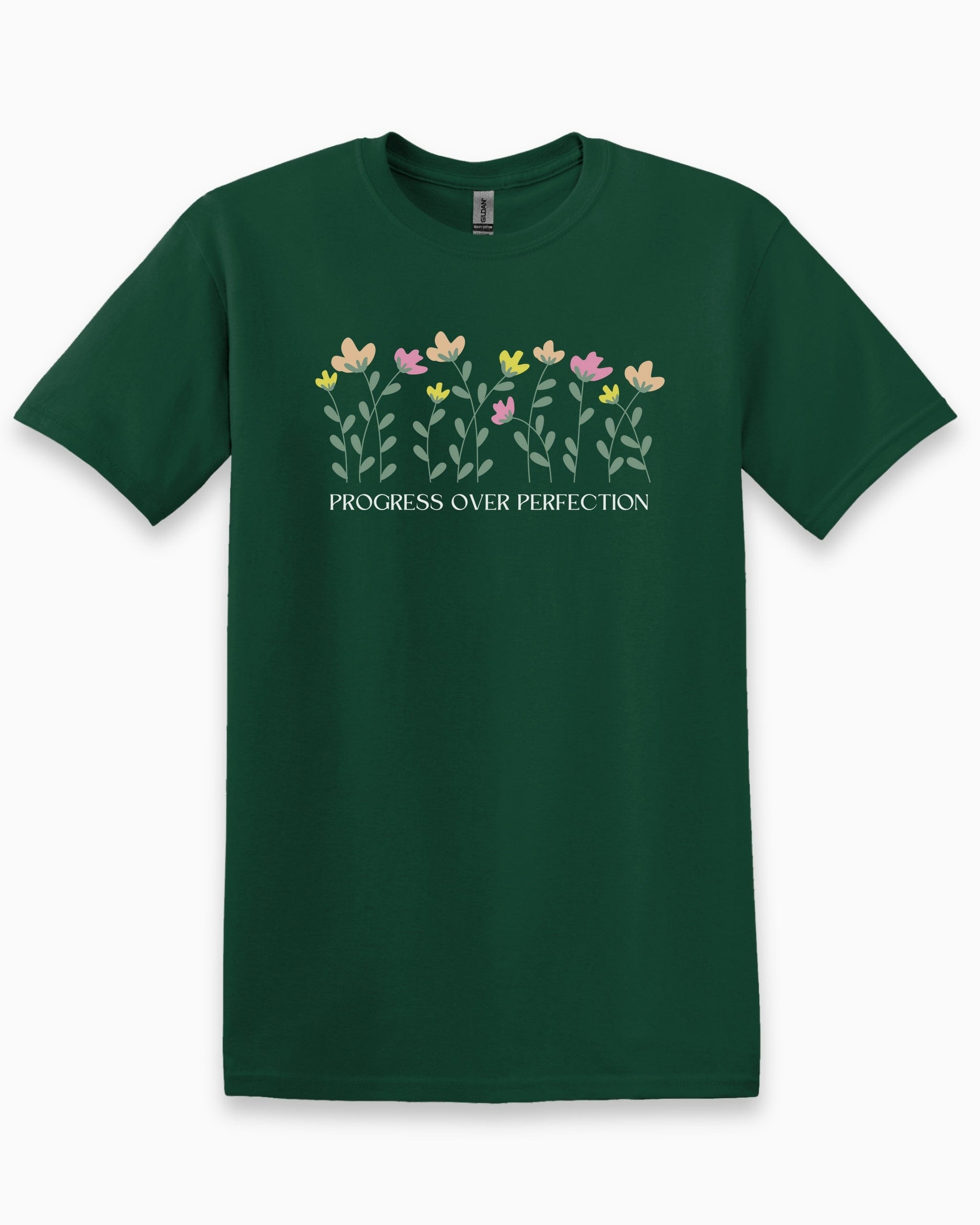 Progress over Perfection Tee-Forest Green-Neurodiversity, ADHD & Autism Awareness & Acceptance T-Shirt by Daily Bloom