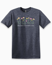 Progress over Perfection Tee-Heather Navy-Neurodiversity, ADHD & Autism Awareness & Acceptance T-Shirt by Daily Bloom