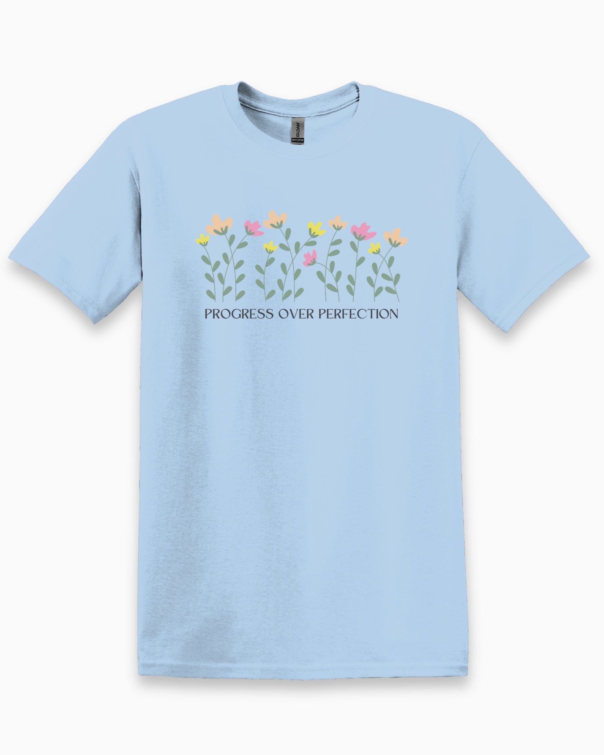 Progress over Perfection Tee-Light Blue-Neurodiversity, ADHD & Autism Awareness & Acceptance T-Shirt by Daily Bloom